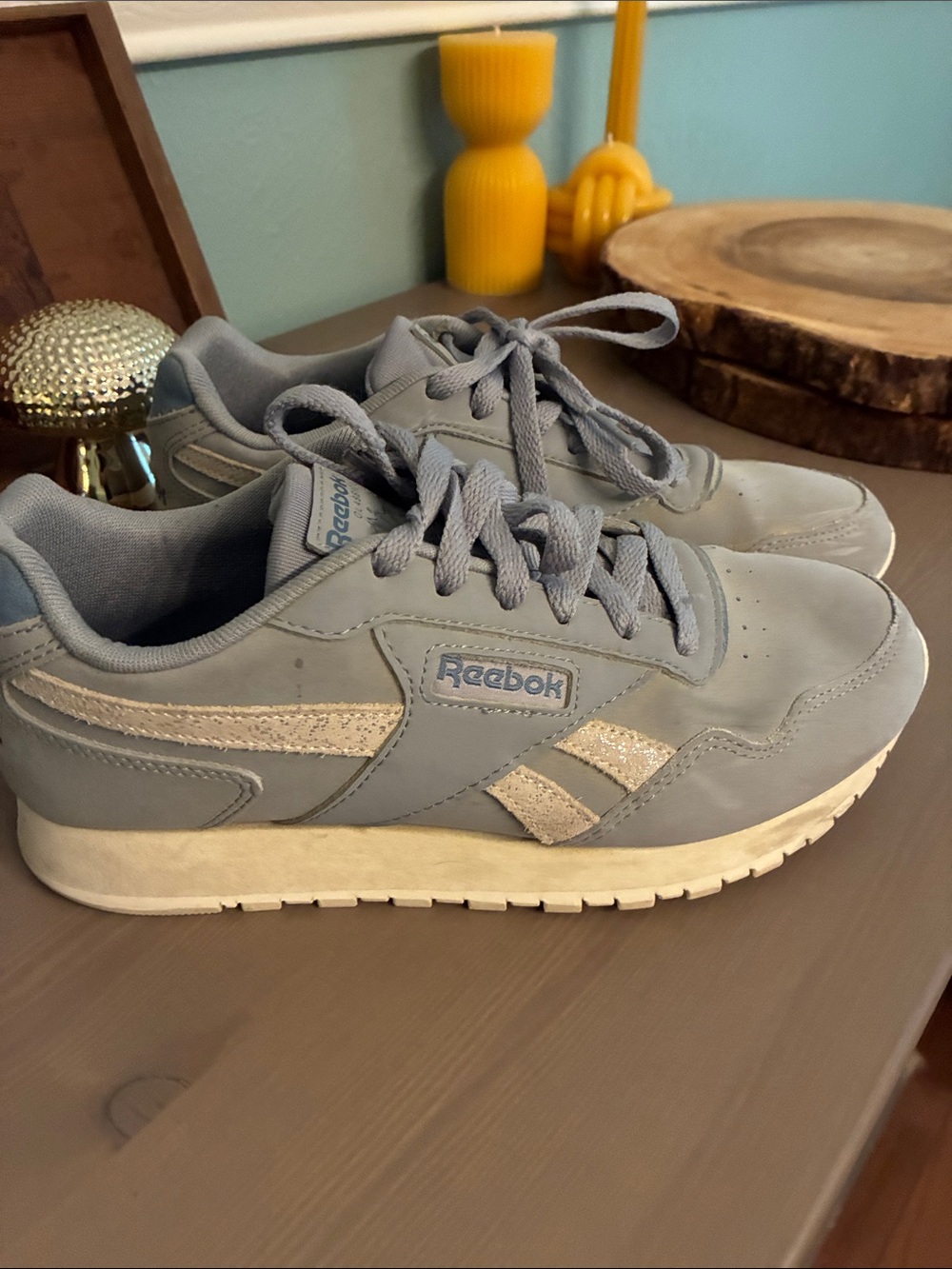 Reebok Light Blue Women's Sneakers with Glittery White Accents